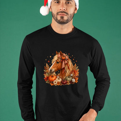 Best Horse Lover Shirt , Funny Horse UnisexT-Shirt/Hoodie/Sweatshirt HLT00 - Cute Horse Pumpkin Coquette Bow Autumn Fall Equestrian T-Shirt