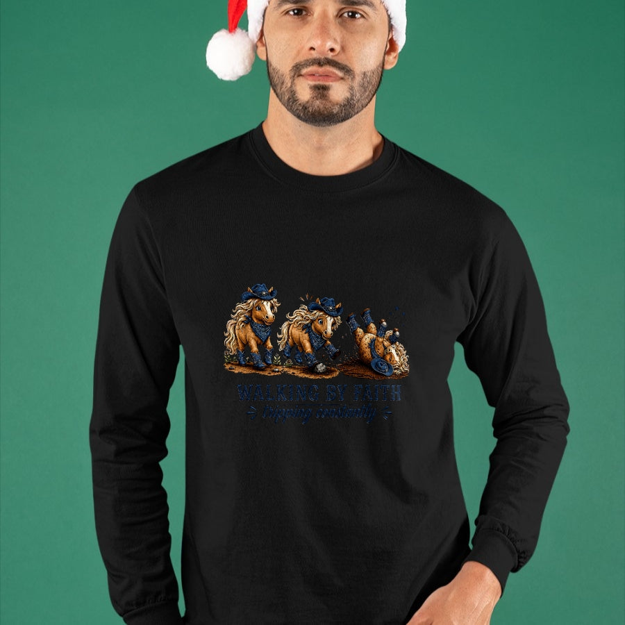 Best Horse Lover Shirt , Funny Horse UnisexT-Shirt/Hoodie/Sweatshirt HLT00 - Walking By Faith Tripping Constantly Western Horse Christian T-Shirt
