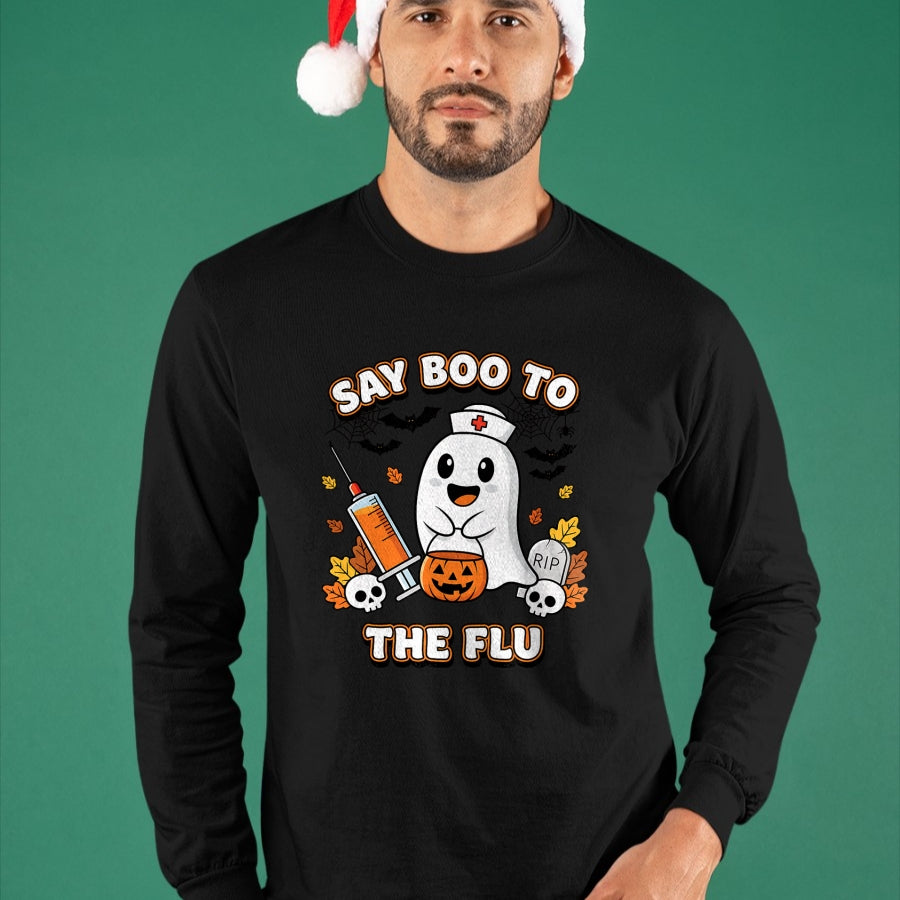 Best Doctor Shirt, Funny Doctor UnisexT-Shirt/Hoodie/Sweatshirt HLT00 - Doctor Say Boo to The Flu Halloween Vaccine Squad T-Shirt