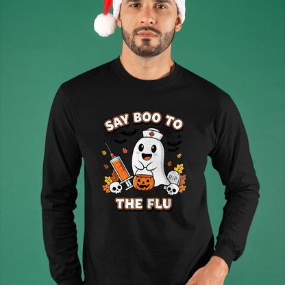 Best Doctor Shirt, Funny Doctor UnisexT-Shirt/Hoodie/Sweatshirt HLT00 - Doctor Say Boo to The Flu Halloween Vaccine Squad T-Shirt