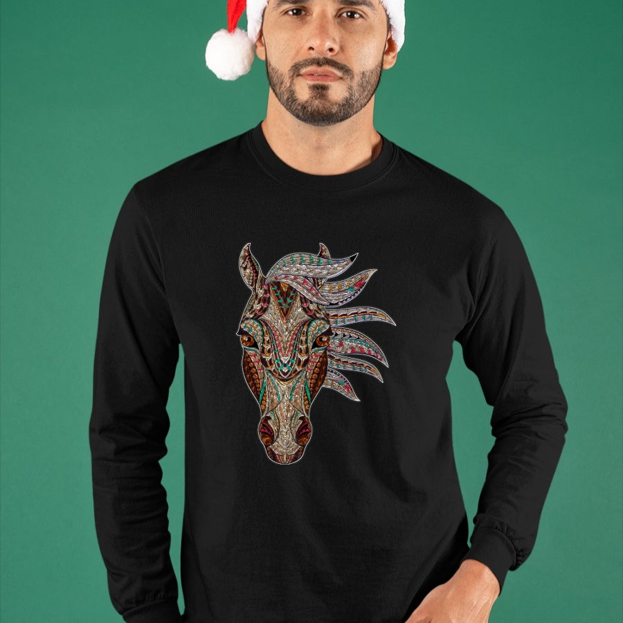 Native American T-Shirts, Vintage Native American Unisex T-Shirt/Hoodie/Sweatshirt HLT00 - Horse Tribal Abstract Art Native American Geometric Horse