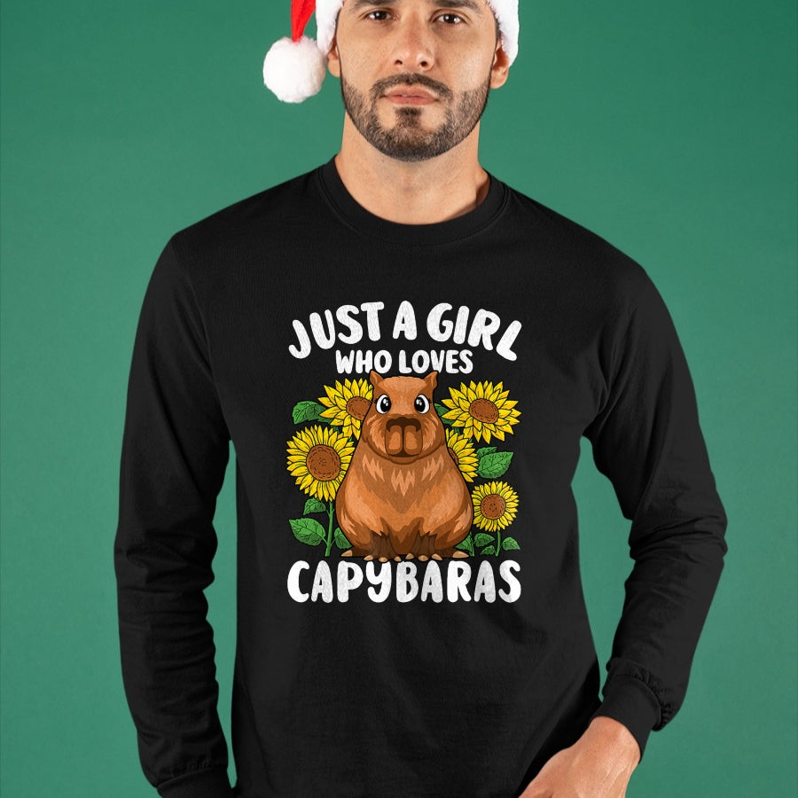 Cute Capybara Shirt, Funny Capybara Unisex T-Shirt/Hoodie/Sweatshirt HLT00 - Just A Girl Who Loves Capybaras Cute Sunflower Girls Kids T-Shirt