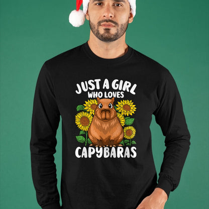 Cute Capybara Shirt, Funny Capybara Unisex T-Shirt/Hoodie/Sweatshirt HLT00 - Just A Girl Who Loves Capybaras Cute Sunflower Girls Kids T-Shirt