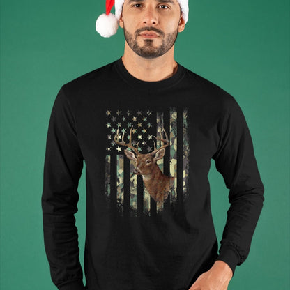 Funny Hunting Shirt, Gift For Hunting Lover Unisex T-Shirt/Hoodie/Sweatshirt HLT00 - (Art on Back) American Flag Deer Hunting Camo T-Shirt