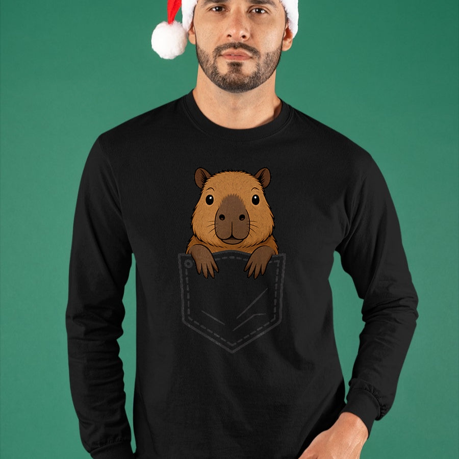 Cute Capybara Shirt, Funny Capybara Unisex T-Shirt/Hoodie/Sweatshirt HLT00 - Funny Capybara Peeking in Pocket Capy Rodent Animal Lover T-Shirt