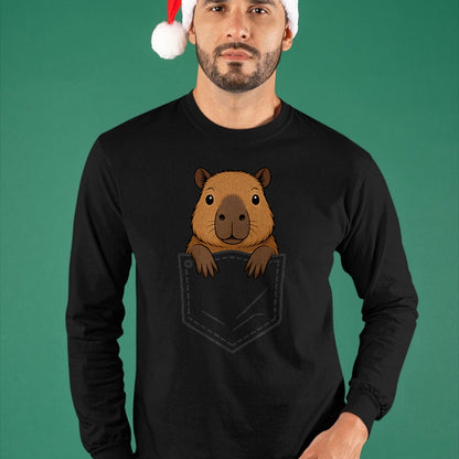 Cute Capybara Shirt, Funny Capybara Unisex T-Shirt/Hoodie/Sweatshirt HLT00 - Funny Capybara Peeking in Pocket Capy Rodent Animal Lover T-Shirt