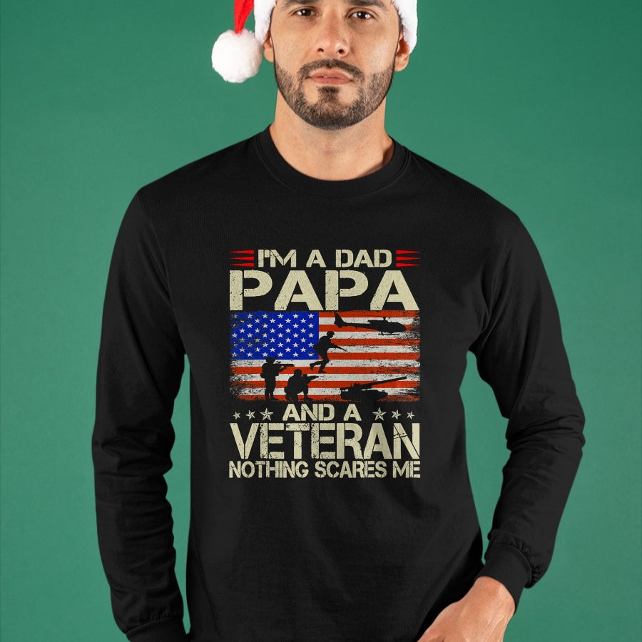 Proud Veteran Shirt, Funny Veteran UnisexT-Shirt/Hoodie/Sweatshirt HLT00 - I_m A Dad Papa and Veteran Funny Retro Dad Dad Grandpa T-Shirt