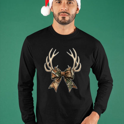 Funny Hunting Shirt, Gift For Hunting Lover Unisex T-Shirt/Hoodie/Sweatshirt HLT00 - Camo Coquette Bow Deer Antlers Hunting Women Girl Camouflage T-Shirt