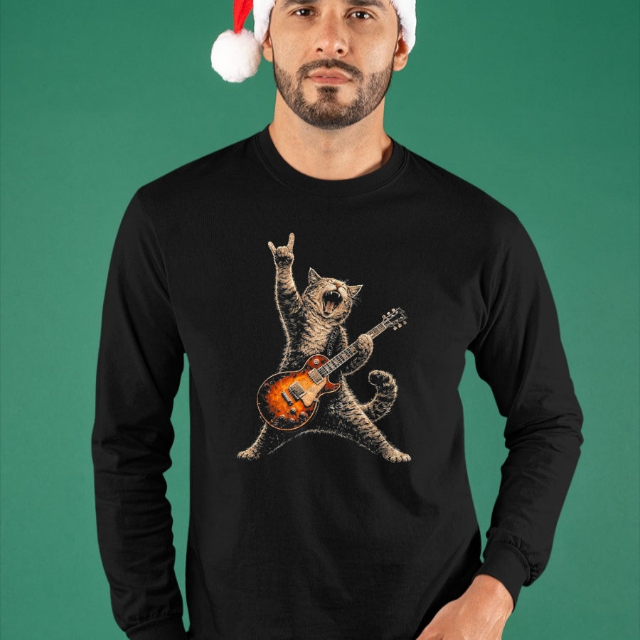 Guitar Lover Shirt, Funny Guitar UnisexT-Shirt/Hoodie/Sweatshirt HLT00 - Funny Cat Playing Guitar Shirt Cat Guitarist Rock and Roll T-Shirt, Men, Black, 3X-Large