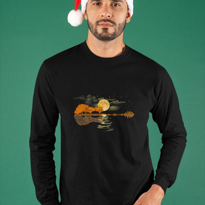 Guitar Lover Shirt, Funny Guitar UnisexT-Shirt/Hoodie/Sweatshirt HLT00 - Guitar Moonlight Nature Lake Shadow, Musician Black Unisex-Adults T-Shirt