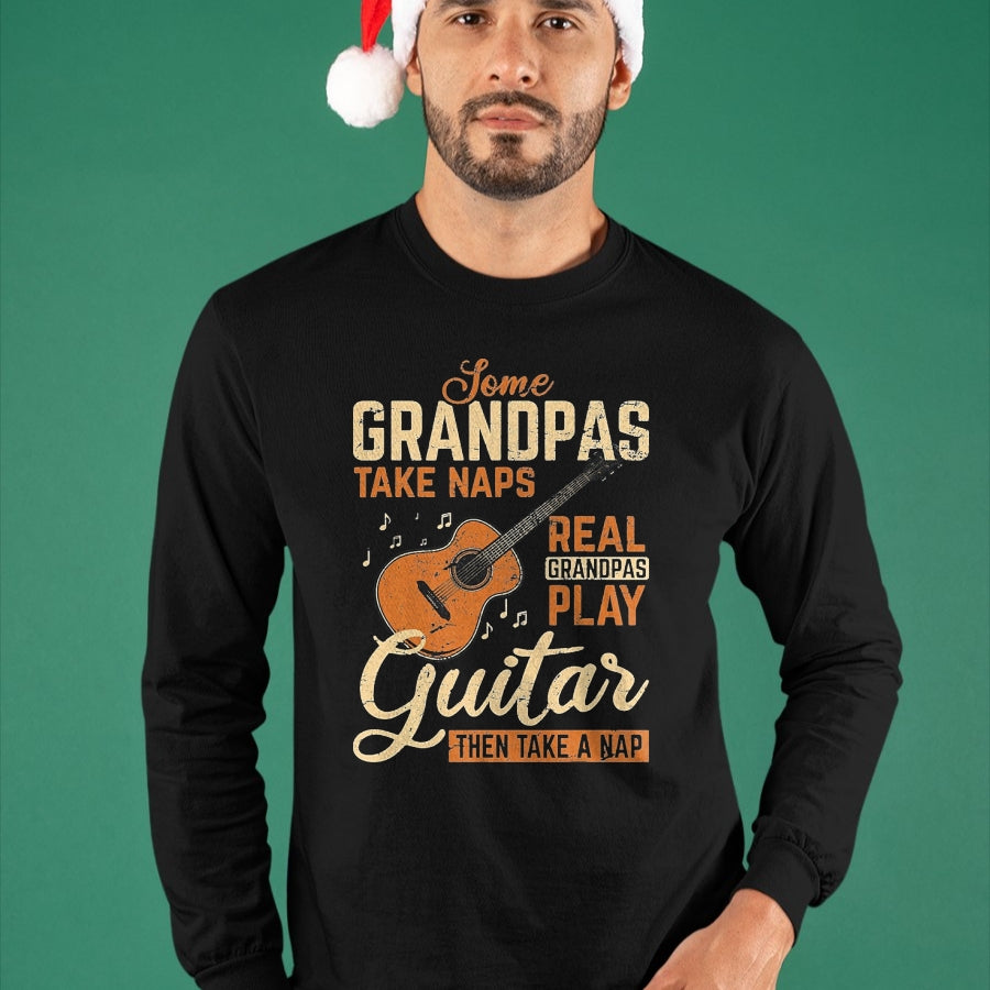 Guitar Lover Shirt, Funny Guitar UnisexT-Shirt/Hoodie/Sweatshirt HLT00 - Real Grandpas Play Guitar Then Take Nap Funny Guitarist T-Shirt, Men, Black, 3X-Large