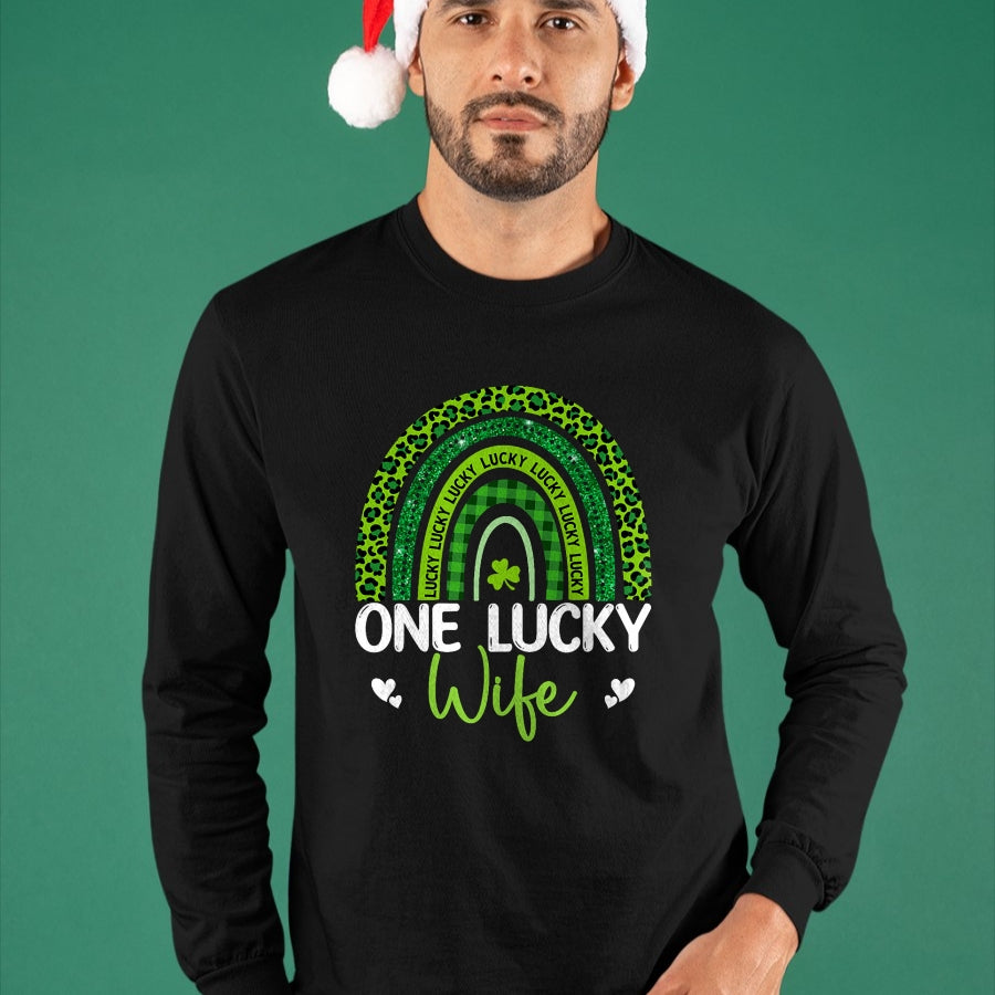 Best Wife Shirt, Wife and Husband Unisex T-Shirt/Hoodie/Sweatshirt HLT00 - Gift for wife T shirt, lucky wife   One Lucky Wife Rainbow Leopard Saint Patrick's Day T-Shirt
