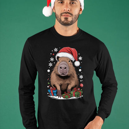 Cute Capybara Shirt, Funny Capybara Unisex T-Shirt/Hoodie/Sweatshirt HLT00 - Capybara Christmas Long Sleeve T-Shirt (4)
