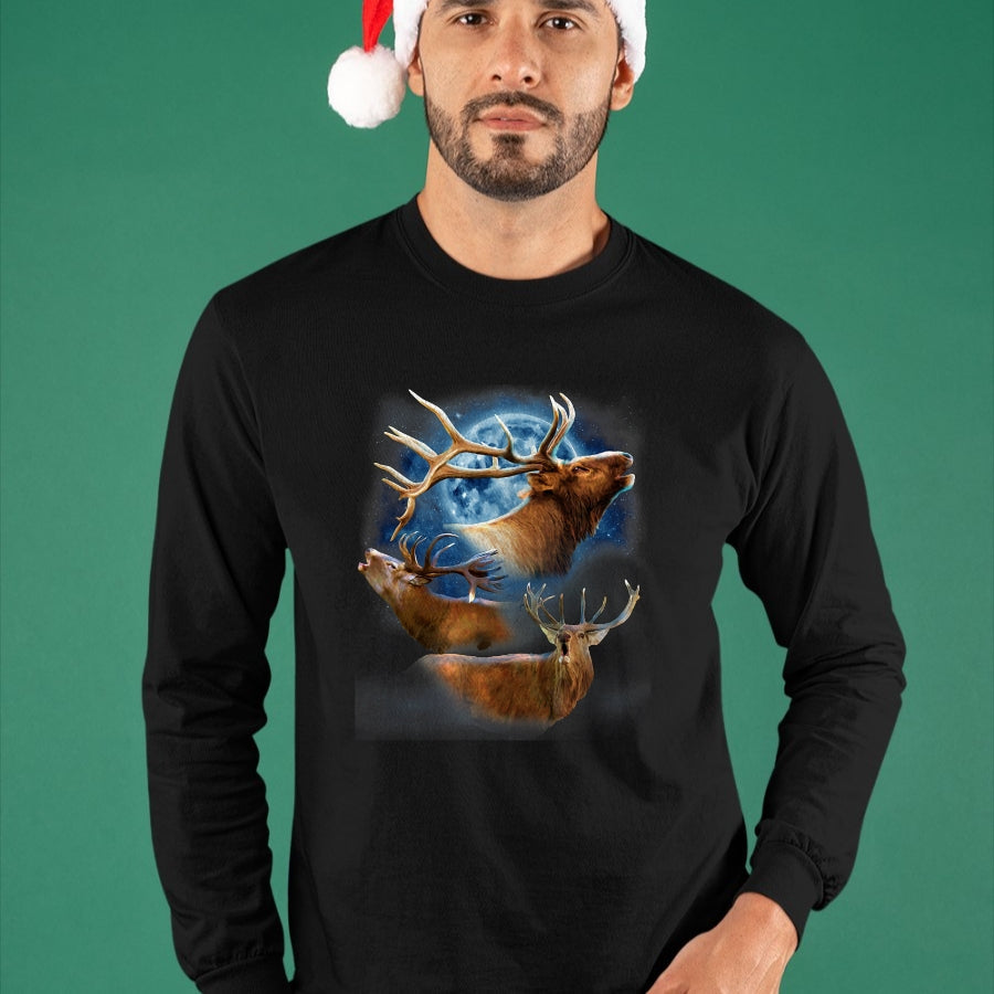 Funny Hunting Shirt, Gift For Hunting Lover Unisex T-Shirt/Hoodie/Sweatshirt HLT00 - Funny Elk Hunting T-Shirt - Elk Howling at the Moon