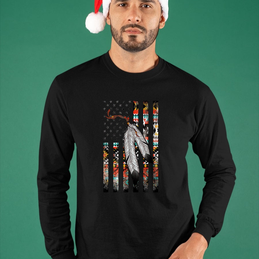 Native American T-Shirts, Vintage Native American Unisex T-Shirt/Hoodie/Sweatshirt HLT00 - Native American Justice Day Shirt, Tribe Feather Flag