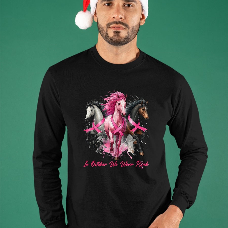Best Horse Lover Shirt , Funny Horse UnisexT-Shirt/Hoodie/Sweatshirt HLT00 - in October We Wear Pink Horse Breast Cancer Awareness Women T-Shirt