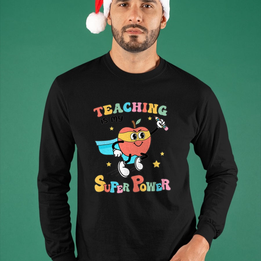 Best Teacher Shirt, Funny Teacher UnisexT-Shirt/Hoodie/Sweatshirt HLT00 - Retro Teaching is My Superpower Apple Teacher Appreciation T-Shirt