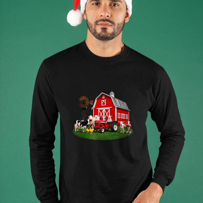 Best Farmer Life Shirt, Funny Farmer UnisexT-Shirt/Hoodie/Sweatshirt HLT00 - Red Barn Tractor with Farm Animals Country Living T-Shirt