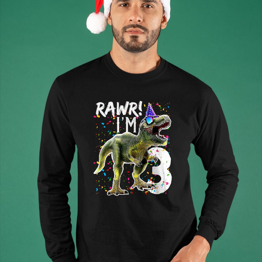 Best Dinosaur Lover Shirt, Funny Dinosaur UnisexT-Shirt/Hoodie/Sweatshirt HLT00 - Rawr I_m 3 3rd Birthday T Rex Dinosaur Party Gift for Boys T-Shirt