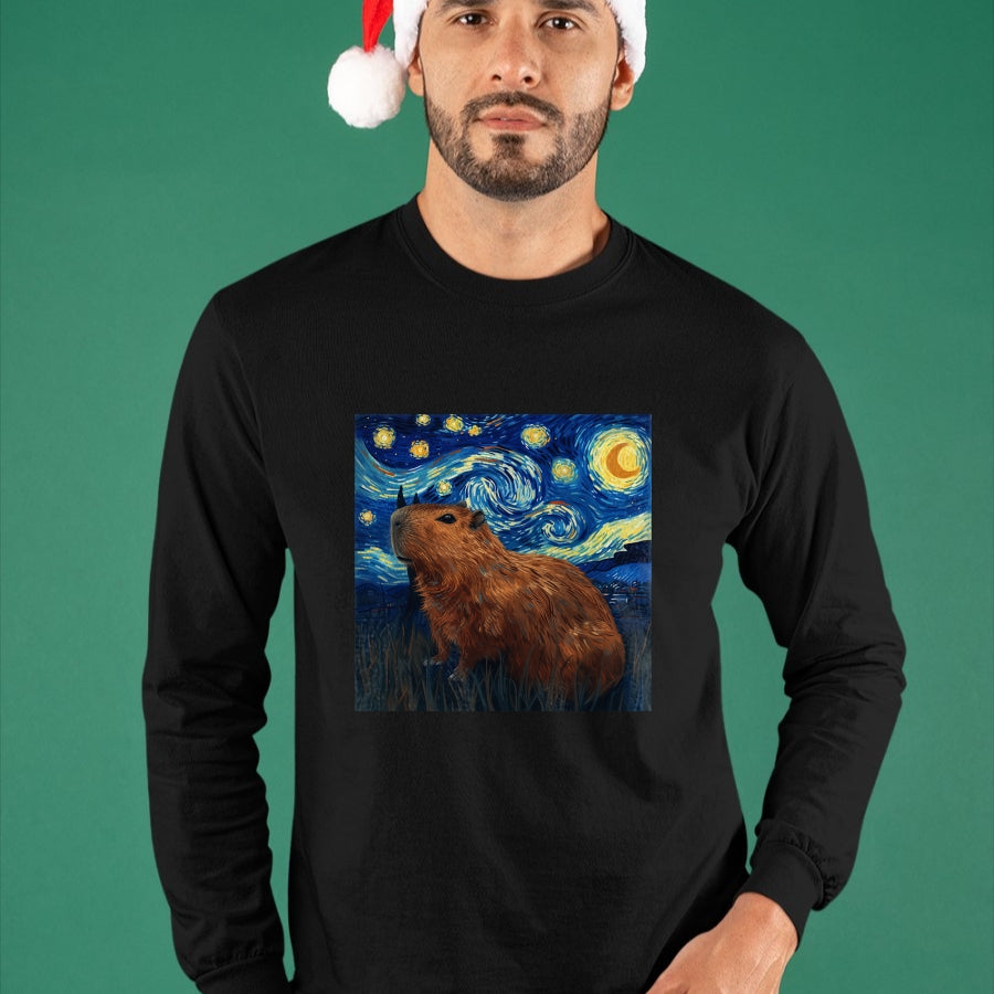 Cute Capybara Shirt, Funny Capybara Unisex T-Shirt/Hoodie/Sweatshirt HLT00 - Capybara Van Gogh Style Starry Night T-Shirt