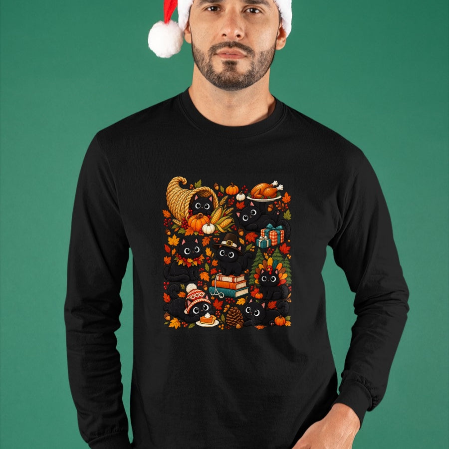 Best Thanksgiving Family Shirt , Funny Thanksgiving UnisexT-Shirt/Hoodie/Sweatshirt HLT00 - Cute Black Cats Thanksgiving Fall Harvest T-Shirt