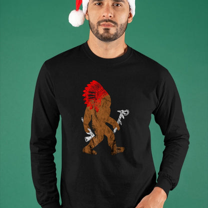 Native American T-Shirts, Vintage Native American Unisex T-Shirt/Hoodie/Sweatshirt HLT00 - Indian Bigfoot Chief Sasquatch Western Carnival Costume