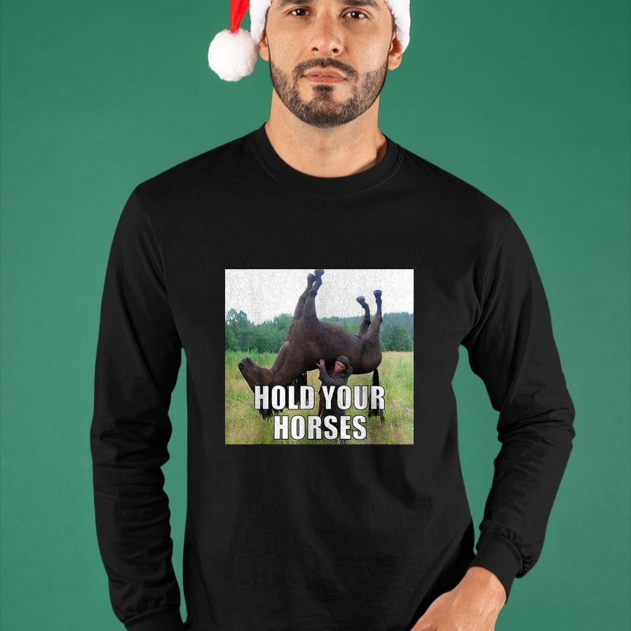 Best Horse Lover Shirt , Funny Horse UnisexT-Shirt/Hoodie/Sweatshirt HLT00 - Hold Your Horses Funny Meme T-Shirt, Youth, Black, Large