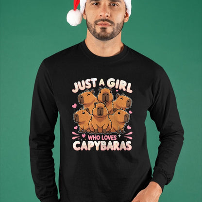 Cute Capybara Shirt, Funny Capybara Unisex T-Shirt/Hoodie/Sweatshirt HLT00 - Just a Girl who Loves Capybaras T-Shirt (1)
