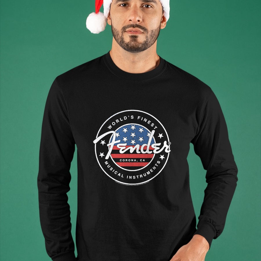 Guitar Lover Shirt, Funny Guitar UnisexT-Shirt/Hoodie/Sweatshirt HLT00 - Fender American Flag Circle Stamp Logo T-Shirt
