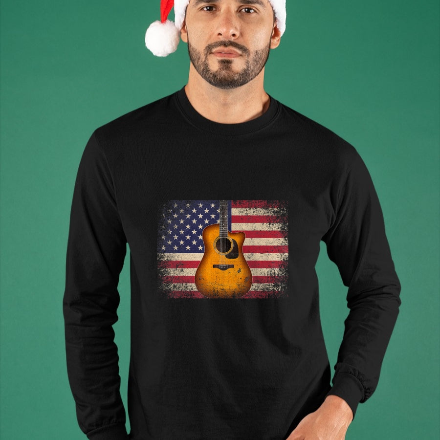 Guitar Lover Shirt, Funny Guitar UnisexT-Shirt/Hoodie/Sweatshirt HLT00 - Guitar 4th of July Gift American Flag USA - Country Music T-Shirt Small