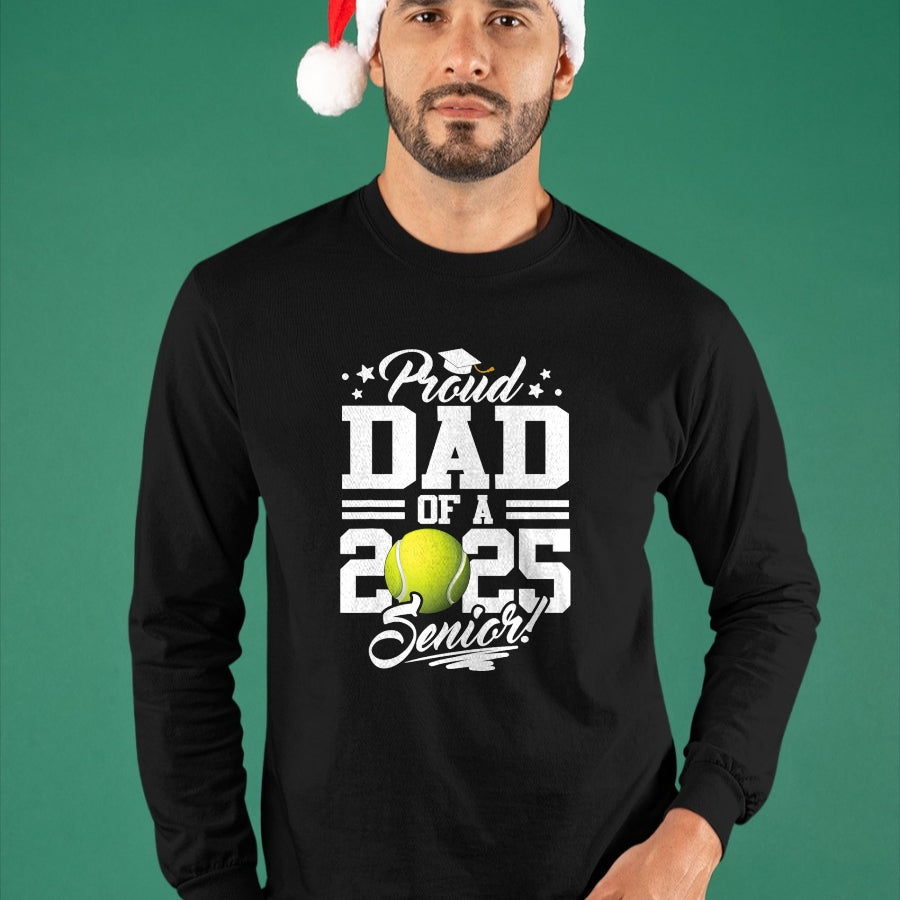 Gift for Dad Shirt, Funny Dad Unisex T-Shirt/Hoodie/Sweatshirt HLT00 – Proud Dad Of A 2025 Senior Tennis Ball Graduation T-Shirt
