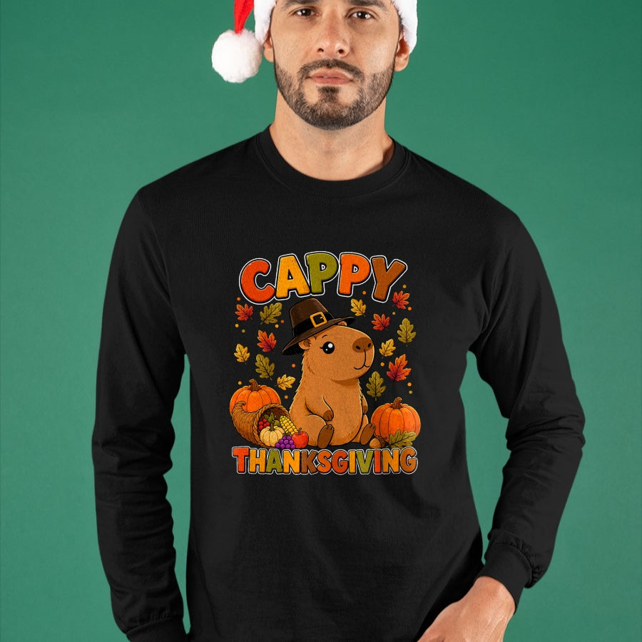 Cute Capybara Shirt, Funny Capybara UnisexT-Shirt/Hoodie/Sweatshirt HLT00 - Cappy Thanksgiving Cute Capybara Autumn Fall Leaves Pumpkin T-Shirt