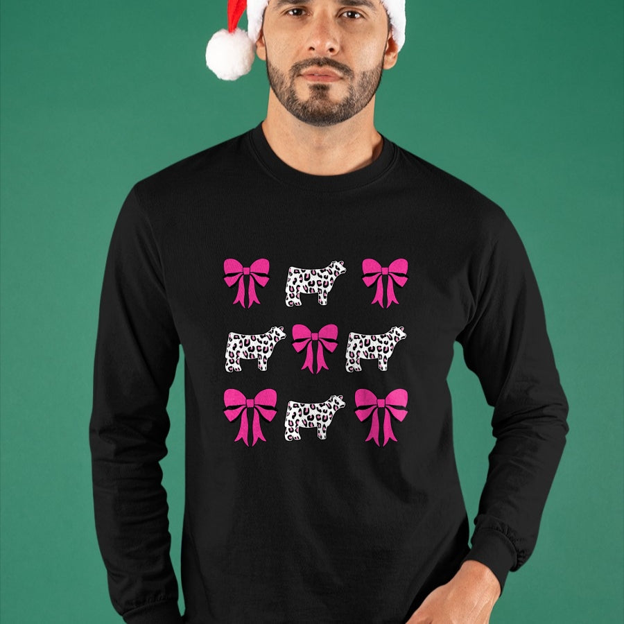 Best Farmer Life Shirt, Funny Farmer UnisexT-Shirt/Hoodie/Sweatshirt HLT00 - Show Steer Girl Cheetah Bows T-Shirt