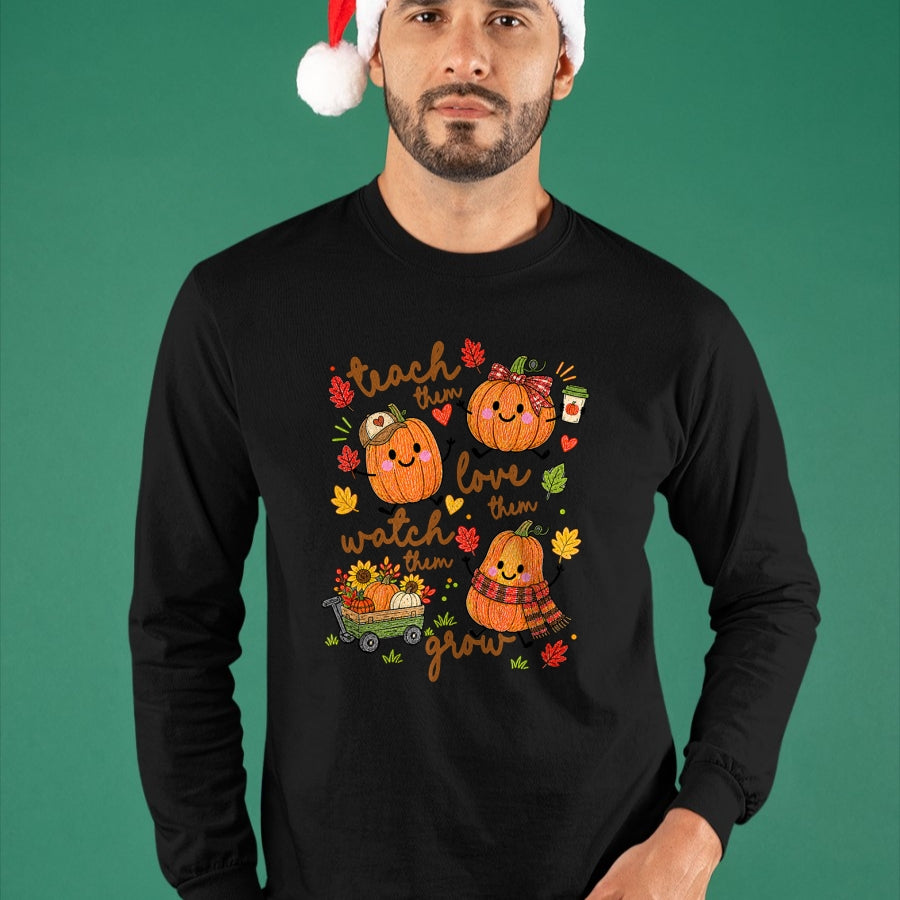 Best Teacher Shirt, Funny Teacher UnisexT-Shirt/Hoodie/Sweatshirt HLT00 - Teach Them Love Them Watch Them Grow Fall Pumpkin Teacher T-Shirt