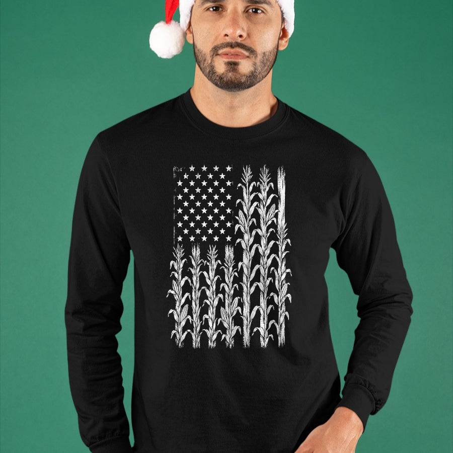 Best Farmer Life Shirt, Funny Farmer UnisexT-Shirt/Hoodie/Sweatshirt HLT00 - American Flag Corn Field Farmer Patriotic (on Back) T-Shirt (3)