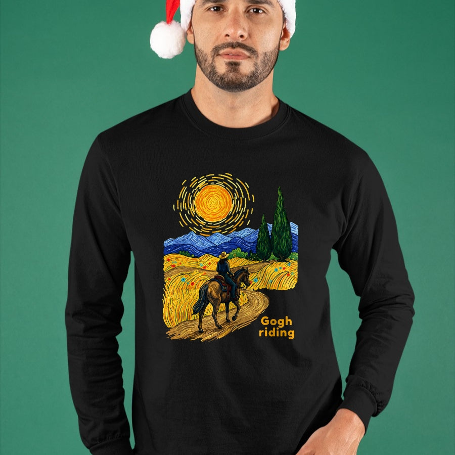 Best Horse Lover Shirt , Funny Horse UnisexT-Shirt/Hoodie/Sweatshirt HLT00 - Gogh Riding Funny Van Gogh Horse Starry Night Cowboy T-Shirt