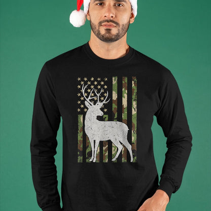 Funny Hunting Shirt, Gift For Hunting Lover Unisex T-Shirt/Hoodie/Sweatshirt HLT00 - Whitetail Buck Deer Hunting Camouflage USA Flag 4th of July T-Shirt