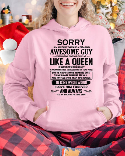 January - Sorry I am already taken by a freaking awesome guy - Gift for Wife From Husband - NGHL01 (SKU-SRG-01)