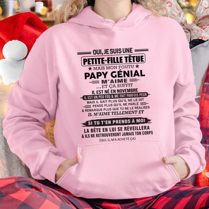 NOVEMBRE - Oui, je suis une petite-fille têtue – T-shirt | Cadeau d’anniversaire de papi pour sa petite-fille - ccdi11 / fr11 (SKU2603-193-11)