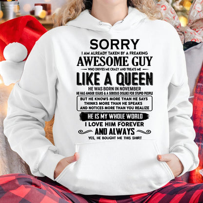 November - Sorry I am already taken by a freaking awesome guy - Gift for Wife From Husband - CCDI11 (SKU-SRG-11)