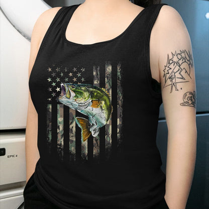 Funny Fishing Shirt, Gift For Fishing Lover Unisex T-Shirt/Hoodie/Sweatshirt HLT00 - (Art on Back) American Flag Camo Bass Fish Fishing T-Shirt