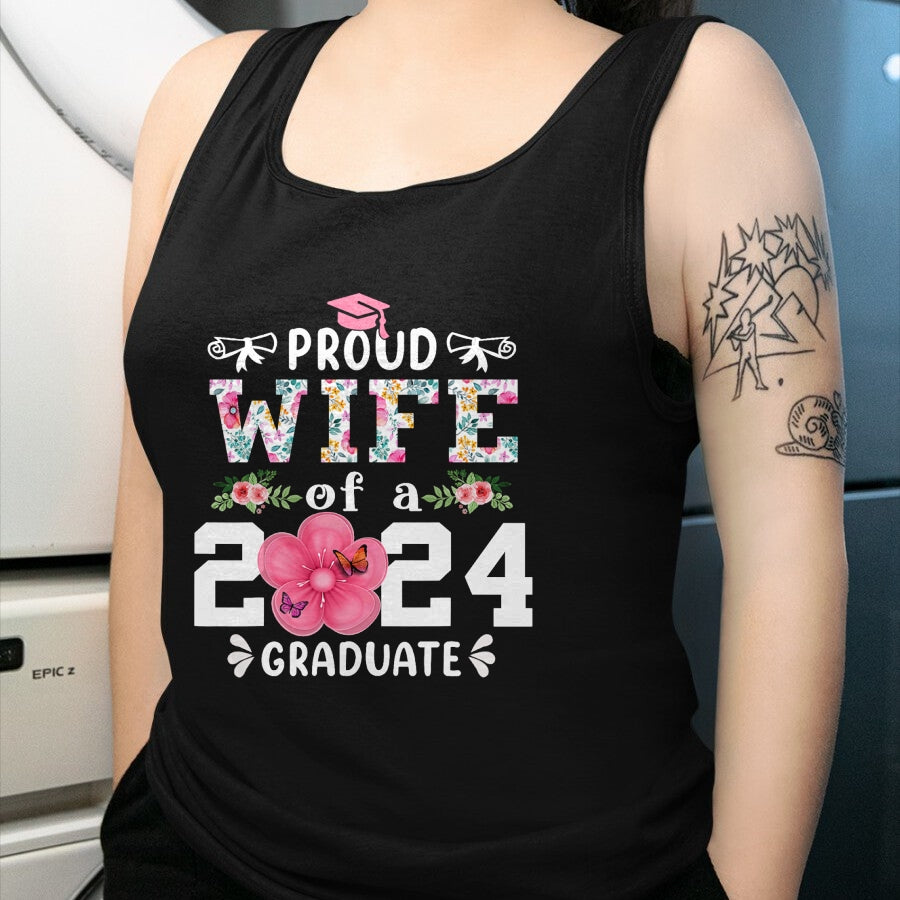 Best Wife Shirt, Wife and Husband Unisex T-Shirt/Hoodie/Sweatshirt HLT00 - Gift for wife T shirt, lucky wife   Proud Wife of a 2024 graduate for family graduation T-Shirt