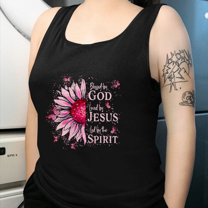Christian Tee, Christian Faith Unisex T-Shirt/Hoodie/Sweatshirt HLT00 -  Blessed By God - Loved By Jesus Pink Sunflower T-Shirt