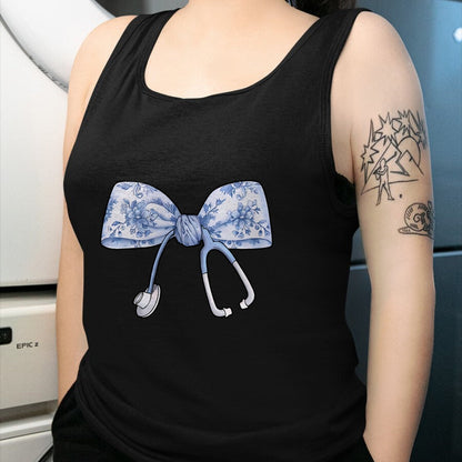 Funny Nurse Shirt, Nurse Unisex T-Shirt/Hoodie/Sweatshirt HLT00 - Floral Cute Blue Coquette Bow Stethoscope Registered Nurse T-Shirt