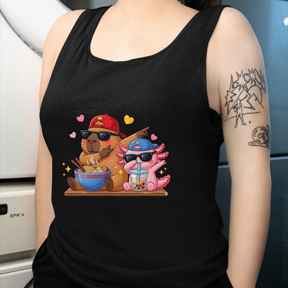 Cute Capybara Shirt, Funny Capybara Unisex T-Shirt/Hoodie/Sweatshirt HLT00 - Cute Dabbing Capybara Axolotl Boba Tea Ramen Boys Girls Kids T-Shirt
