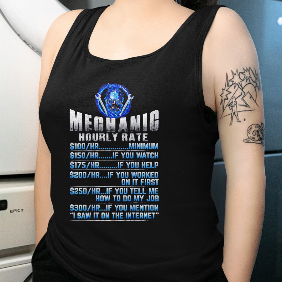 Best Mechanic Life Shirt, Funny Mechanic UnisexT-Shirt/Hoodie/Sweatshirt HLT00 - Mechanic Hourly Rate Skull (on Back) T-Shirt