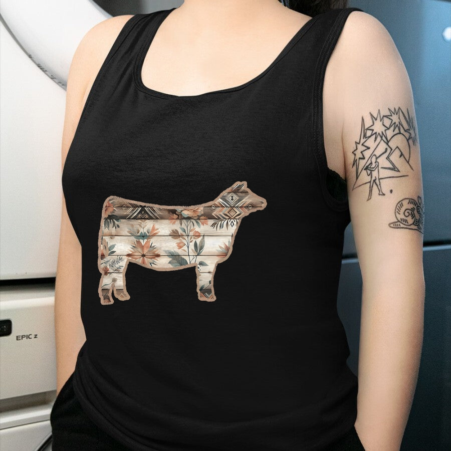 Best Farmer Life Shirt, Funny Farmer UnisexT-Shirt/Hoodie/Sweatshirt HLT00 - Show Stock Beef Cow with Rustic Floral Cottage Pattern T-Shirt