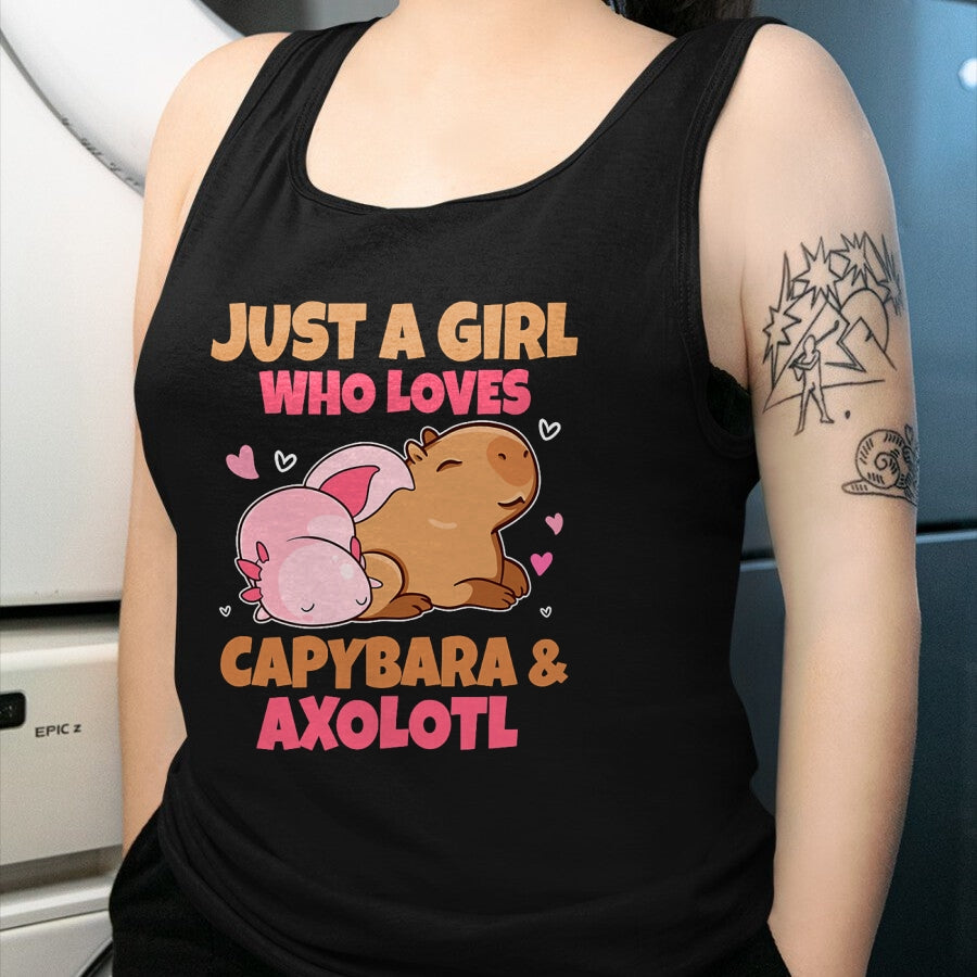 Cute Capybara Shirt, Funny Capybara Unisex T-Shirt/Hoodie/Sweatshirt HLT00 - Just A Girl Loves Capybara And Axolotl Salamander Lover T-Shirt