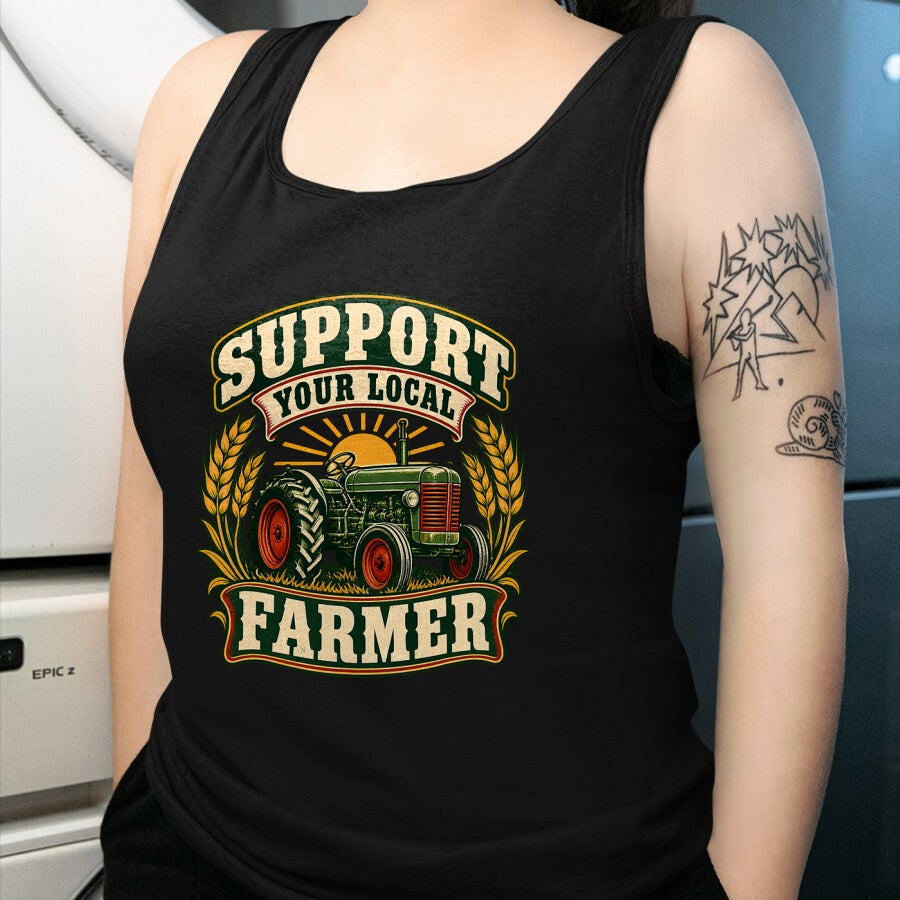 Best Farmer Life Shirt, Funny Farmer UnisexT-Shirt/Hoodie/Sweatshirt HLT00 - Support Your Local Farmer Vintage Tractor Wheat Sunrise Farm T-Shirt