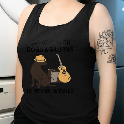 Guitar Lover Shirt, Funny Guitar UnisexT-Shirt/Hoodie/Sweatshirt HLT00 - Time Spent with Dog and Guitars is Never Wasted Saying T-Shirt